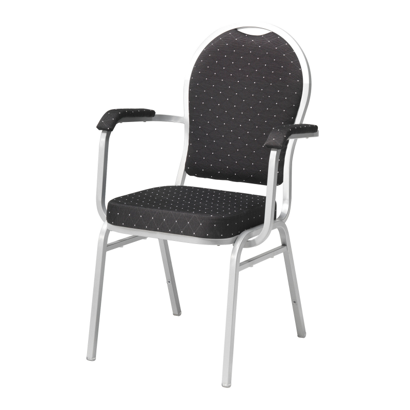Banketová židle Seattle, s područkami, černá, stříbrný rám