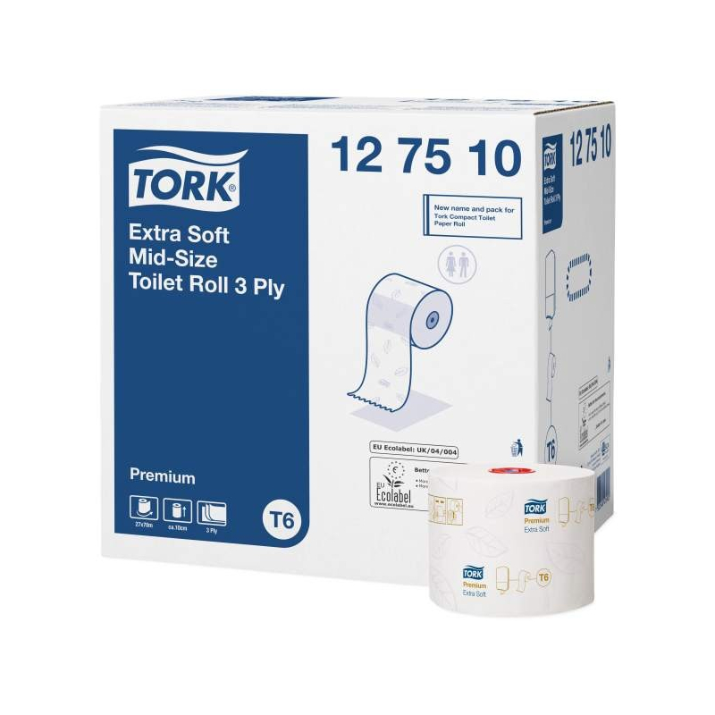 Tork toaletní papír 70 m, 3-vrstvý, Ø 13,2 cm, 27 rolí, (T6) Mid-size extra jemný