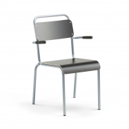 Jídelní židle Frisco, s područkami, hliníkově šedý rám, HPL černá