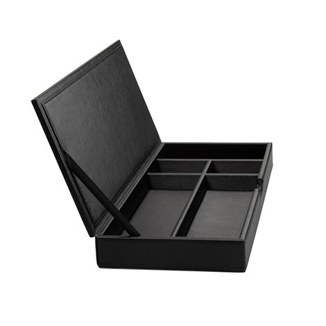 Kožená schránka s víkem 350 x 40 x 150 mm The Londoner Noir, černá