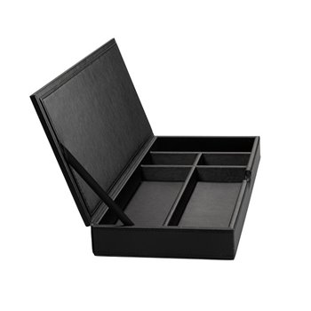 Kožená schránka s víkem 350 x 40 x 150 mm The Londoner Noir, černá