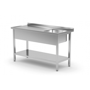 Nerezový stůl s jedním dřezem s policí, levý, šroubovaný, rozm.1000x700x(H)850 mm 