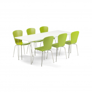 Jídelní set Zadie + Milla, 1 stůl a 6 zelených židlí
