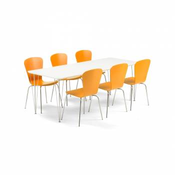 Jídelní set Zadie + Milla, 1 stůl a 6 oranžových židlí