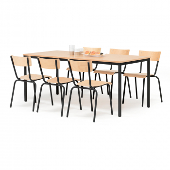 Jídelní sestava: stůl 1800x800 mm + 6 židlí, buk/černá