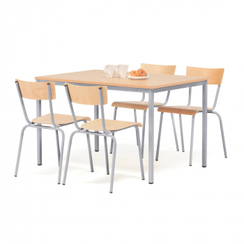Jídelní sestava: stůl 1200x800 mm + 4 židle, buk/hliníkově šedá