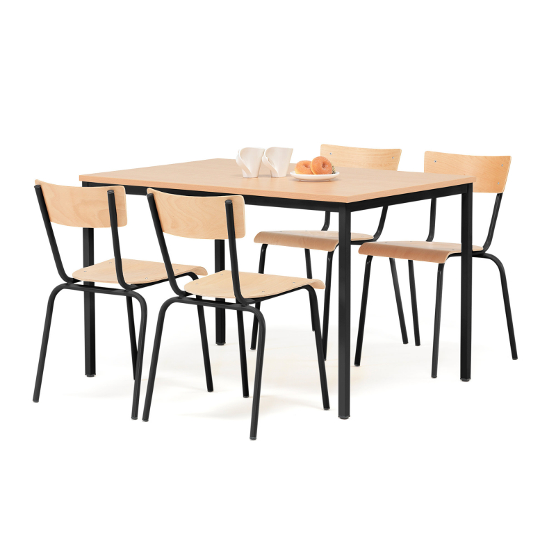 Jídelní sestava: stůl 1200x800 mm + 4 židle, buk/černá