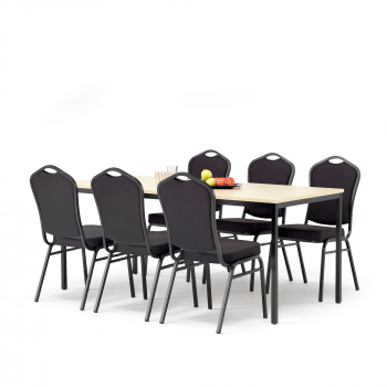 Jídelní sestava: stůl 1800x800 mm, bříza + 6 židlí, černá/černý potah