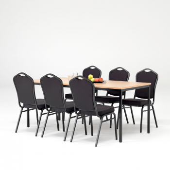 Jídelní sestava: stůl 1800x800 mm, buk + 6 židlí, černá/černý potah