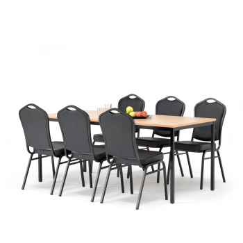 Jídelní sestava: stůl 1800x800 mm, buk + 6 židlí, černá/černá koženka