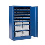 Kovová skříň Shift s 36 plastovými boxy, 1900x1150x635 mm, modrá