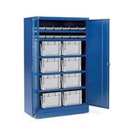 Kovová skříň Shift s 20 plastovými boxy, 1900x1150x635 mm, modrá
