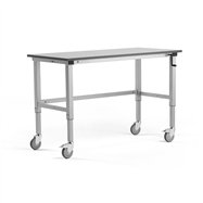 Mobilní pracovní stůl Motion, manuální zdvih, nosnost 150 kg, 1500x600 mm, šedá deska HPL