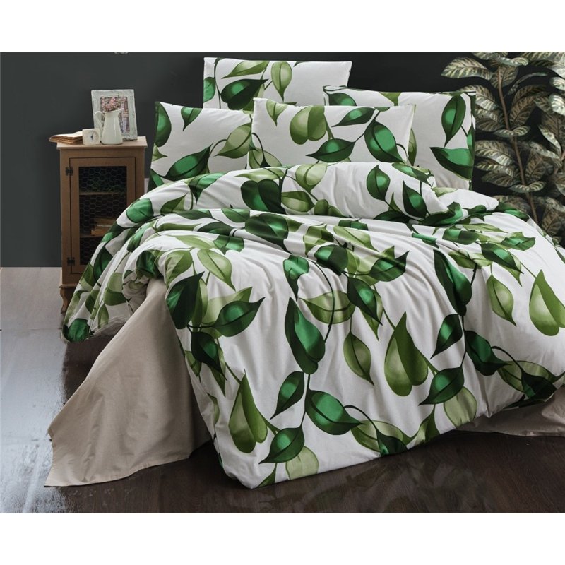 Povlečení bavlna 140x200, 70x90 cm Leaves green, zipový uzávěr