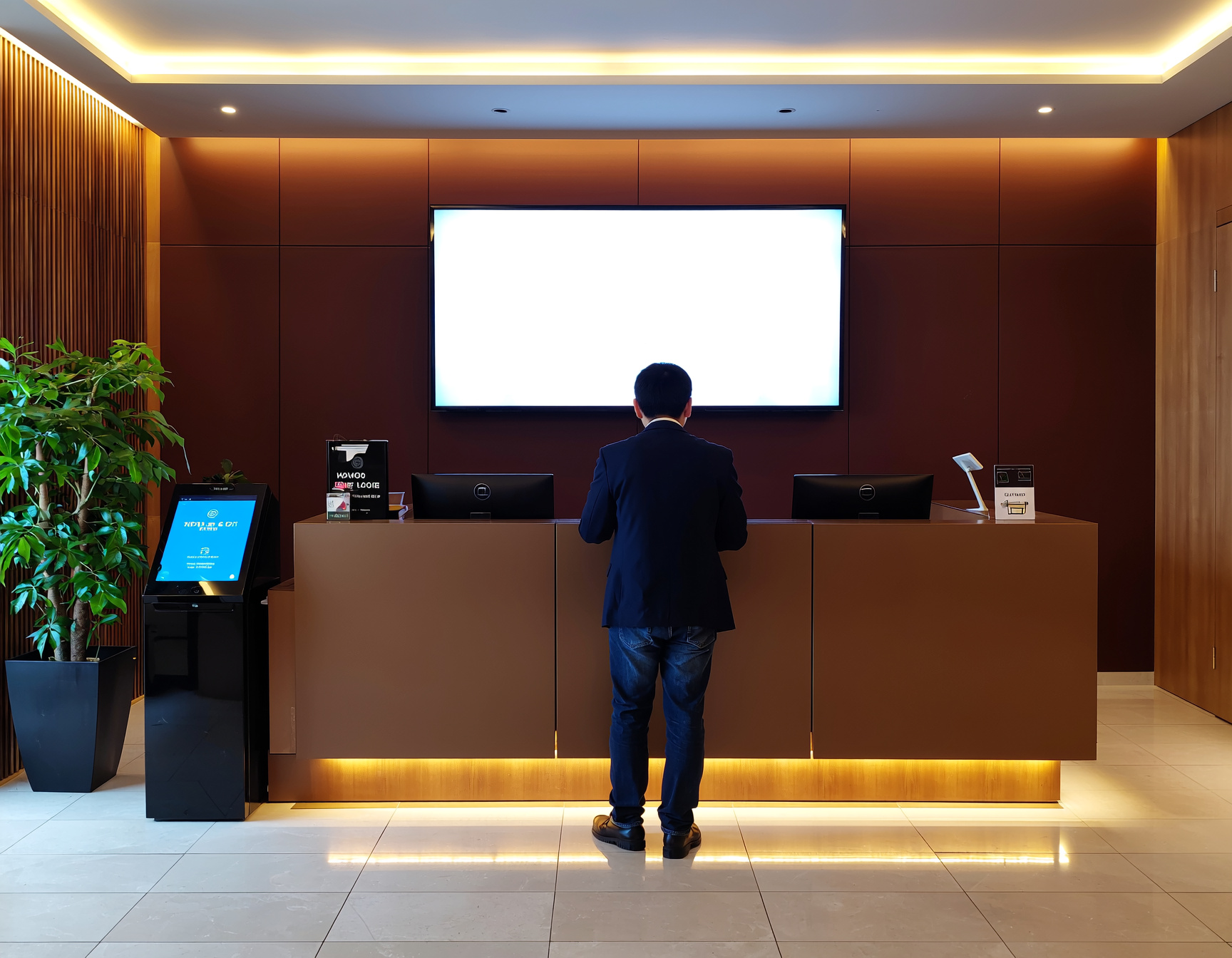 Chodba hotelu s digitálními přístupovými body