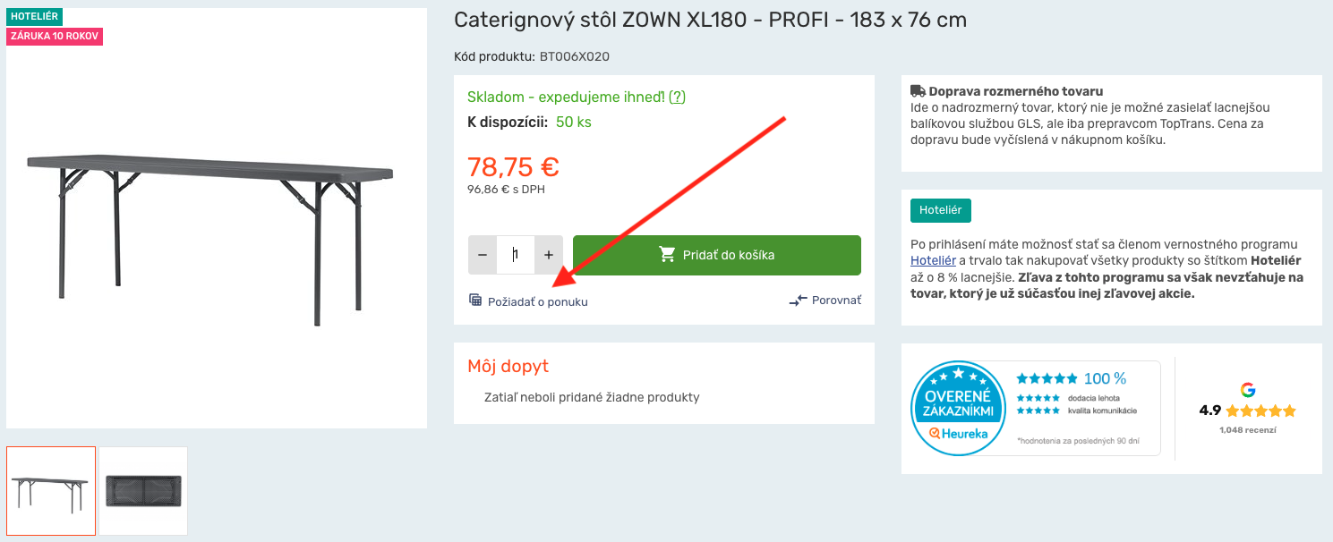 Pridanie produktu do dopytu